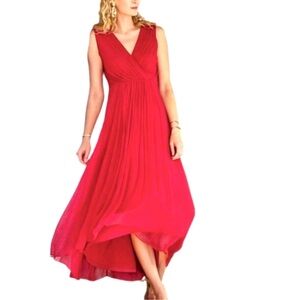 Soft Surroundings Midi Red Crinkle Dress Size 12P Sleeveless Flowy Fairy Light